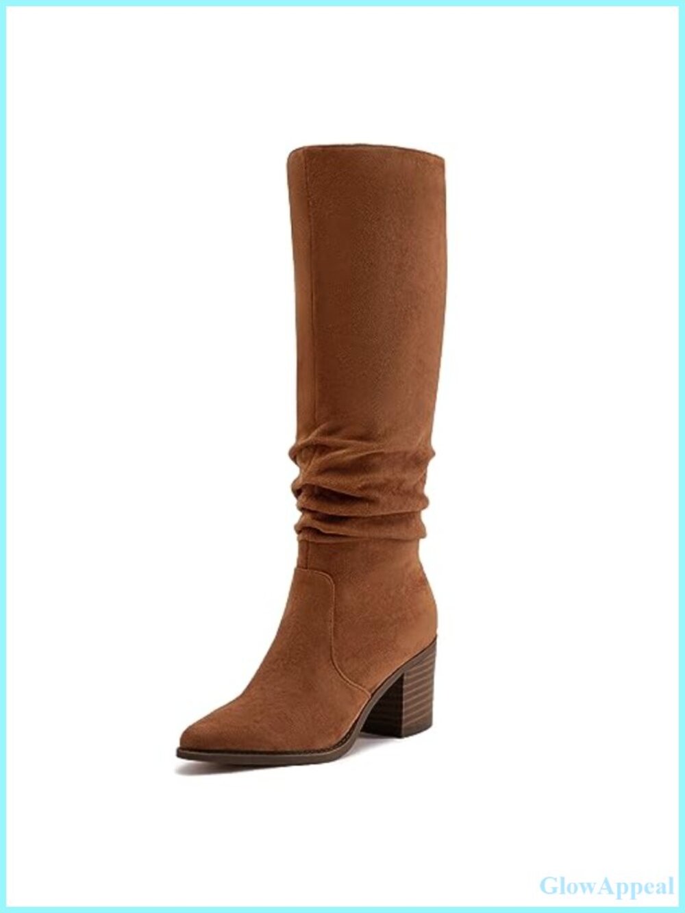 Faux Suede Knee High Boots Pointed Toe Chunky Heel Slouchy Wide Calf